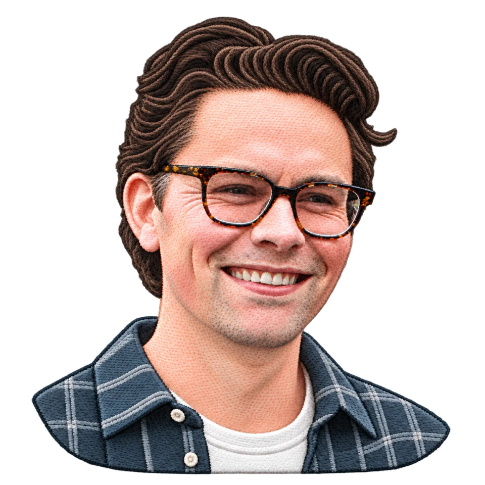 Embroidered portrait of Ben Fredrickson